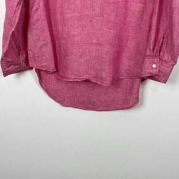 Jones New York Linen Tunic Top Womens Long Roll Sleeve M V Neck High Low Hem - Picture 2 of 8